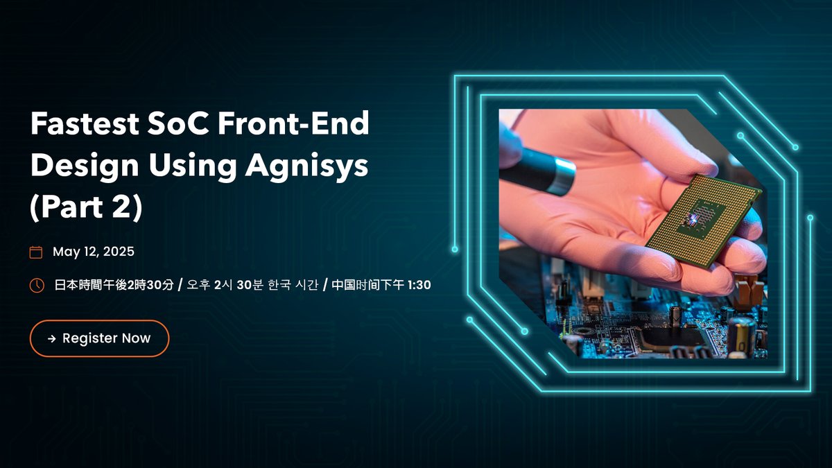 Agnisys's tweet photo. Manual IP integration introduces inefficiency and risk in SoC design. Join our webinar to see how @Agnisys IDS-Integrate automates IP connectivity, hierarchy management, and RTL/IP-XACT generation.
More details: https://t.co/cfCU5yH4Ku
#semiconductors #SemiEDA #SoCDesign #IPs https://t.co/QCVb0QwVCX