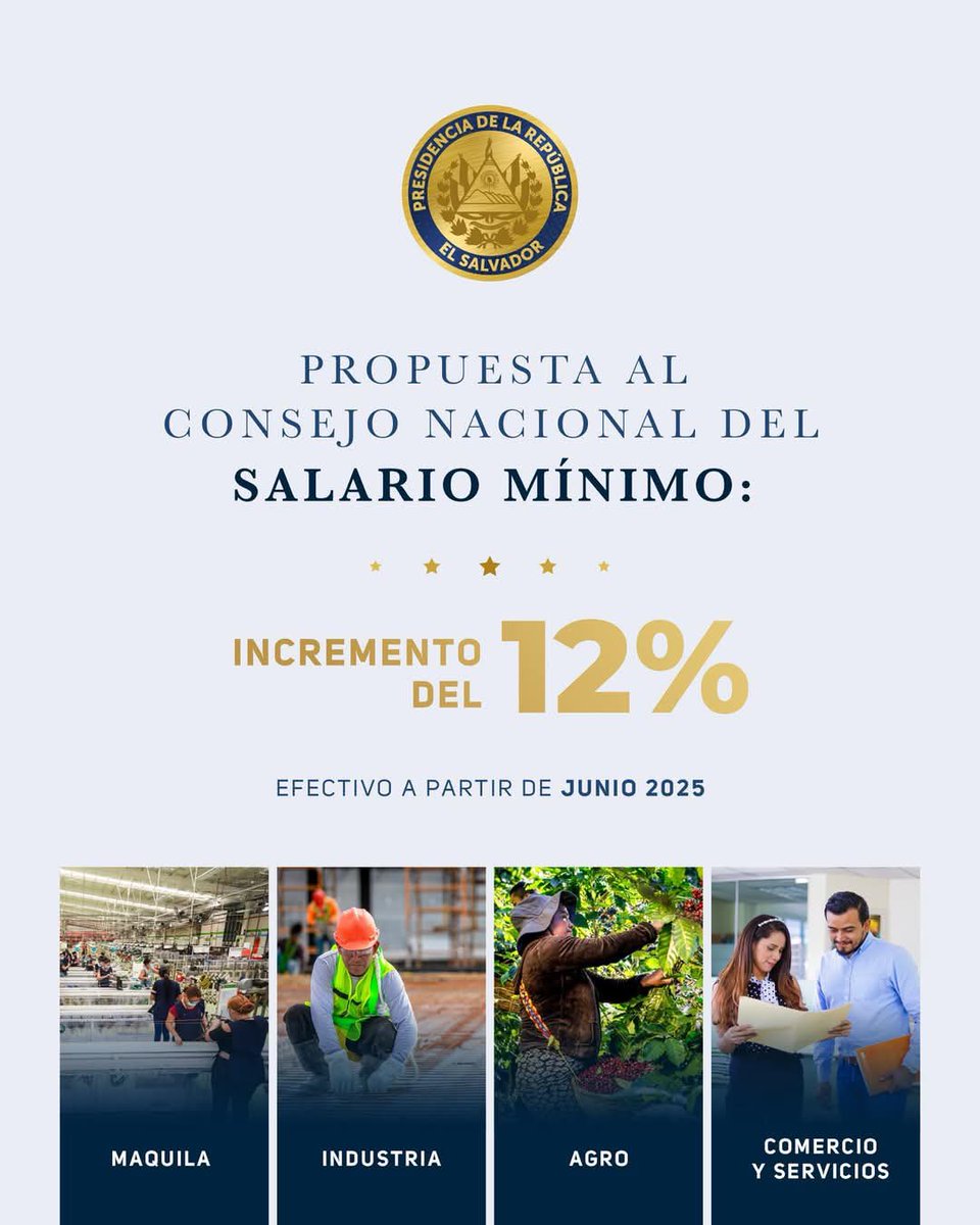 Rolando Castro (@rolandocastrosv) on Twitter photo El día de mañana se realizará la primera reunión, del Consejo Nacional del Salario Mínimo.
Esto con el fin de estudiar la propuesta de incremento salarial del Presidente <a href="/nayibbukele/">Nayib Bukele</a>
La reunión se dará en un clima propositivo, plural y democrático, en vista que estamos El día de mañana se realizará la primera reunión, del Consejo Nacional del Salario Mínimo.
Esto con el fin de estudiar la propuesta de incremento salarial del Presidente <a href="/nayibbukele/">Nayib Bukele</a>
La reunión se dará en un clima propositivo, plural y democrático, en vista que estamos