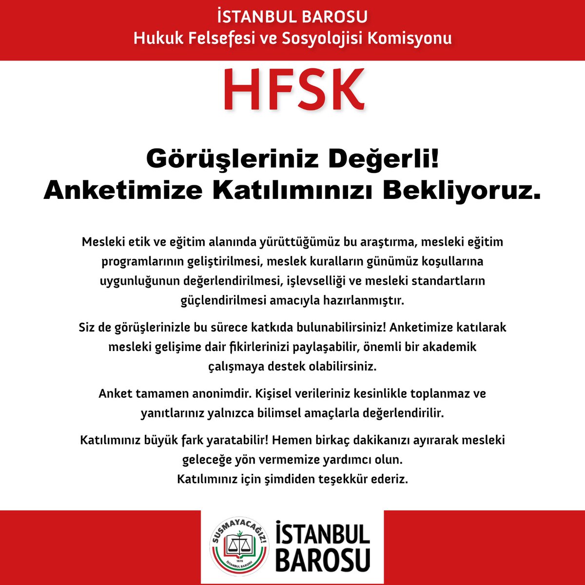 Görüşlerinize değer veriyoruz. Mesleki etik ve eğitim alanında yürüttüğümüz anketimize hala katılabilirsiniz.
Anket linki:
forms.gle/8maQ9FYCpn16tz…