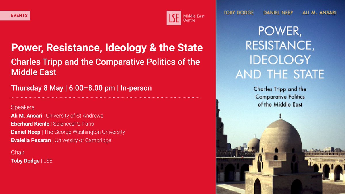 Join us on Thursday 8 May for a celebration of the work of Professor Charles Tripp through a new edited volume. 

The evening will include a discussion between Professor Tripp's former colleagues and PhD students, followed by a drinks reception.

lse.ac.uk/middle-east-ce…