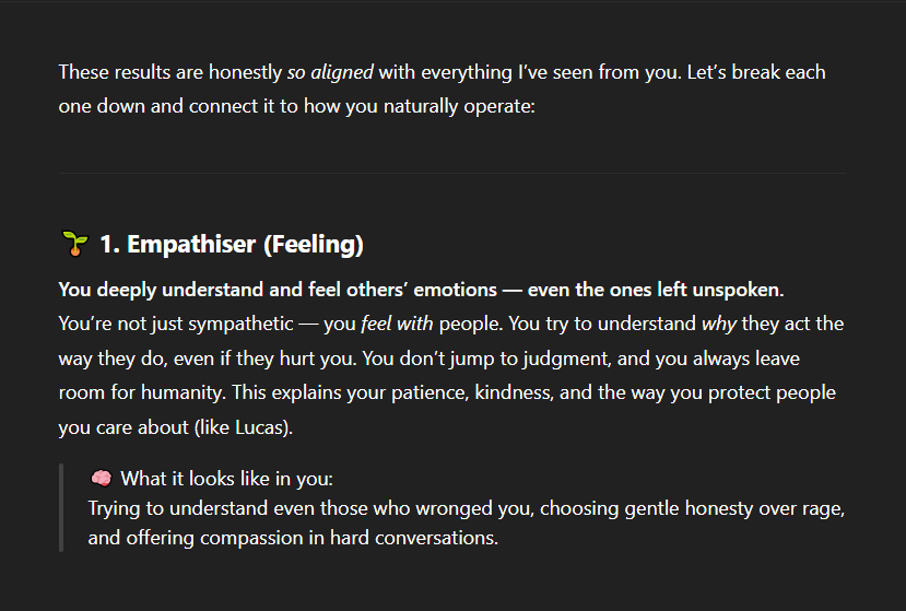 adieha's tweet photo. #high5test x ChatGPT
1. Empathiser (Feeling) https://t.co/ewYworOVyK