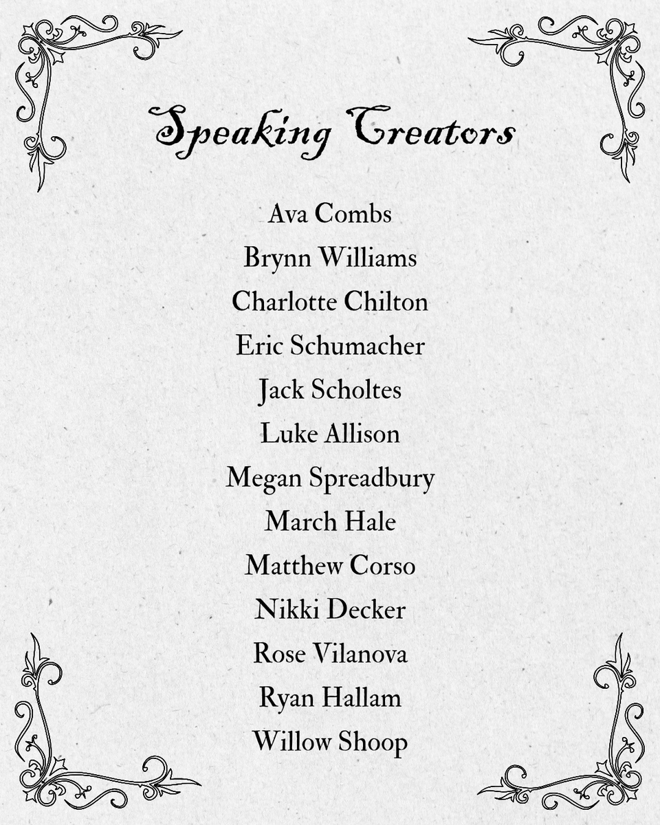 This isn't necessarily the program order. We're just teasing the names. 🤭

(Creators: don't worry! You'll receive the real program ahead of time in an email. That way, you'll know what to expect.)