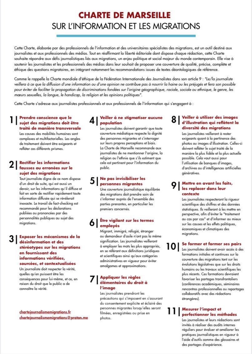 GIJN en français (@gijnfr) on Twitter photo "Promouvoir un journalisme responsable qui contextualise les migrations et donne la parole aux personnes concernées"
La Charte de Marseille sur l’information et les migrations a été présentée aujourd'hui <a href="/LesAssises/">Assises du Journalisme</a>
⏩chartejournalismemigrations.fr/la-charte/ <a href="/IJNetfr/">IJNet en français</a> "Promouvoir un journalisme responsable qui contextualise les migrations et donne la parole aux personnes concernées"
La Charte de Marseille sur l’information et les migrations a été présentée aujourd'hui <a href="/LesAssises/">Assises du Journalisme</a>
⏩chartejournalismemigrations.fr/la-charte/ <a href="/IJNetfr/">IJNet en français</a>
