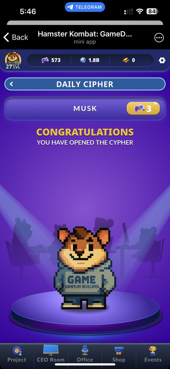 govindcreates's tweet photo. ๐น Hamster Kombat Gamedev
Daily Cipher
29 April 2025
Code : MUSK
Swipe left for code.
#hamsterkombat #gamedev #dailycombo #dailycipher https://t.co/5kMjuuFU3M