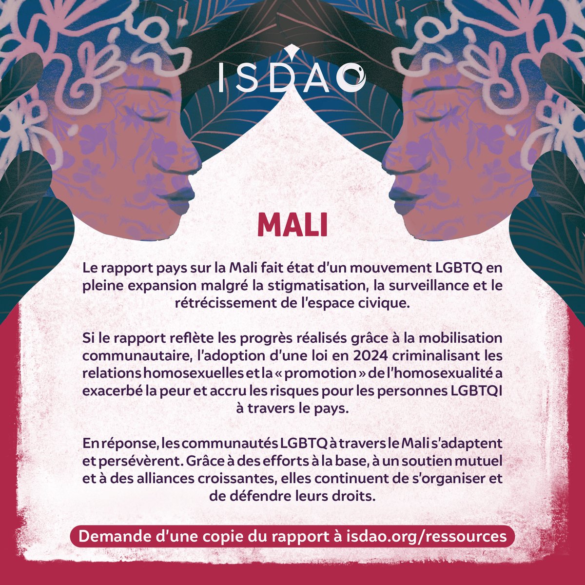 ISDAOSankofa's tweet image. Malgré la pression croissante et les nouvelles menaces juridiques répressives , les personnes LGBTQI au #Mali continuent de s&apos;organiser dans les zones rurales et urbaines, en maintenant le mouvement vivant . #Doundou 

👉🏾 Demande d&apos;une copie du rapport à isdao.org/ressources