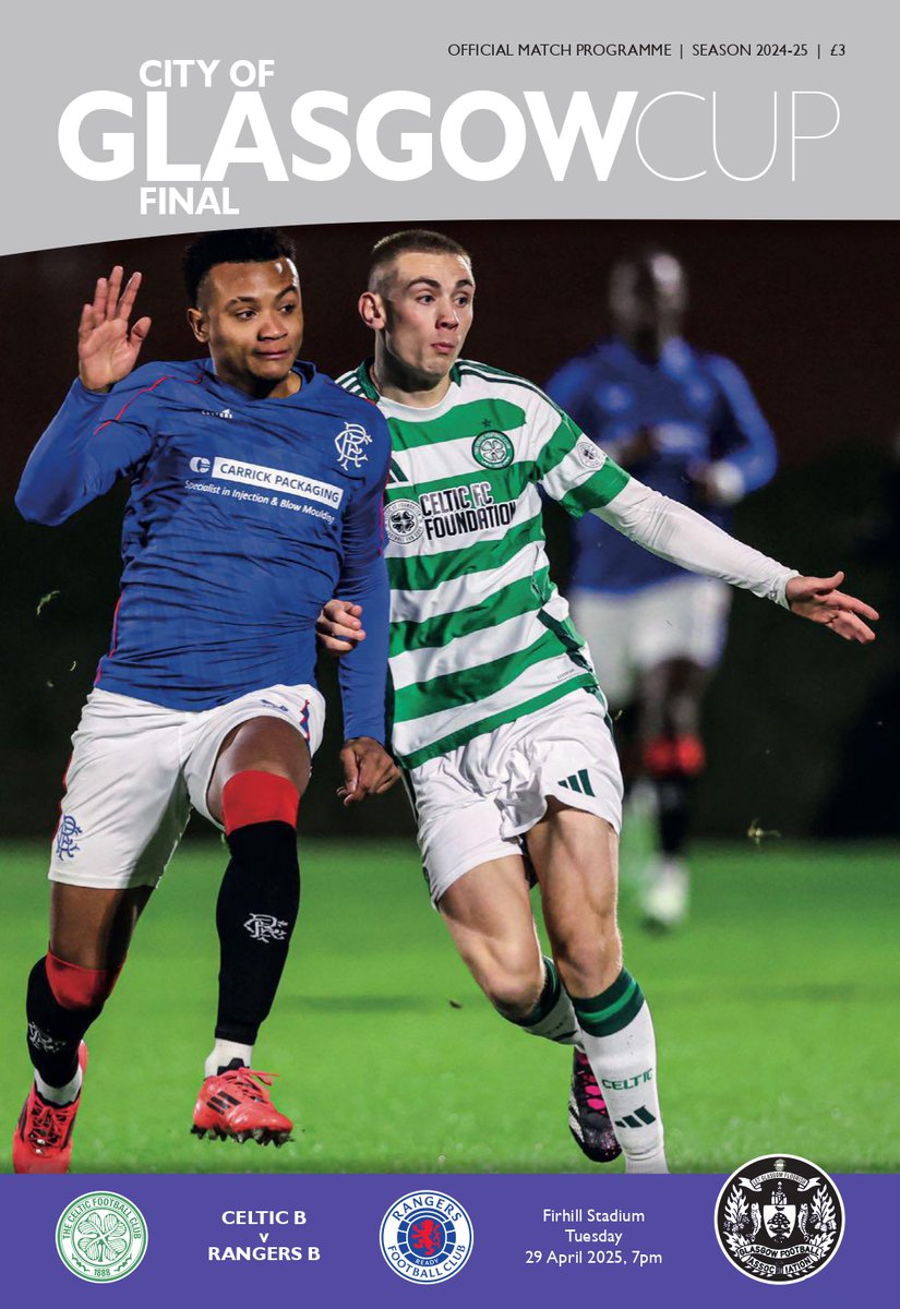 🏆 GLASGOW CUP FINAL DAY

Celtic B and Rangers B face off at Firhill this evening in the 2024-25 City of Glasgow Cup Final. You can purchase the official programme for this evening's game below

📕 shop.clydefc.co.uk/clyde-view/526…