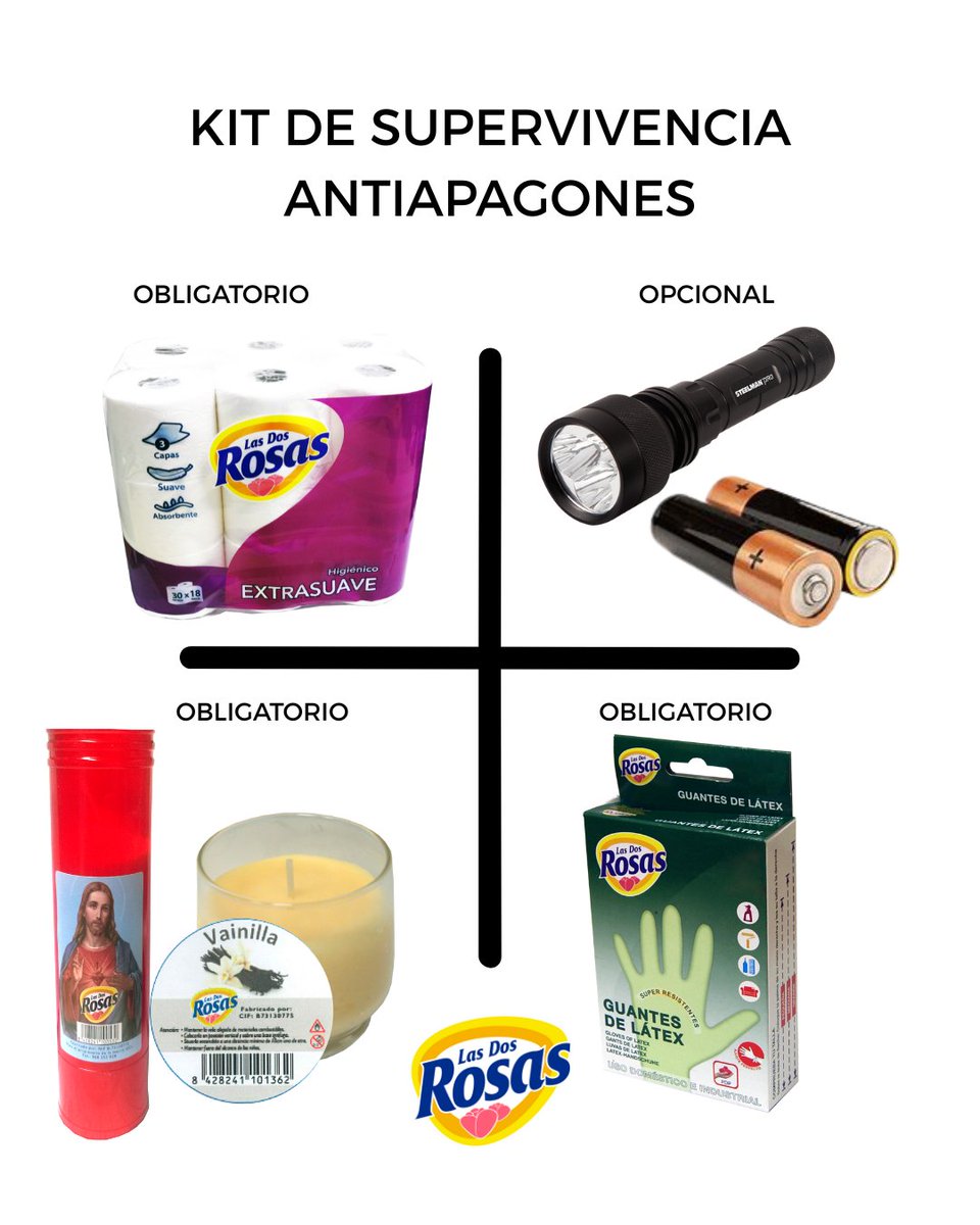 Os dejamos este KIT DE SUPERVIVENCIA, por lo que pueda pasar...

#ApagonNacional #apagonelectrico #apagon #lasdosrosas