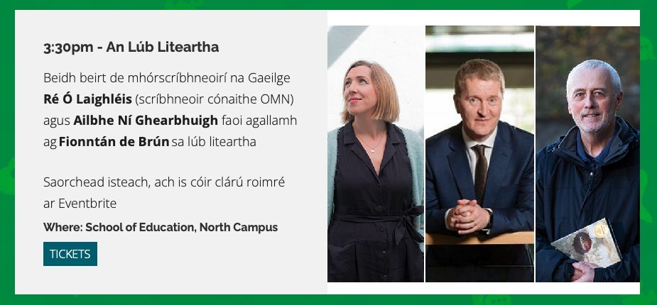 Fionntán de Brún (@fionntandeb) on Twitter photo An Lúb Liteartha: Ailbhe Ní Ghearbhuigh agus Ré Ó Laighléis faoi agallamh. Féile Ealaíon agus Eagna Mhaigh Nuad, Dé Sathairn 10 Bealtaine 3:30. Saorchead isteach ach is cóir clárú roimh ré eventbrite.ie/e/an-lub-litea… <a href="/IrisleabharMN/">Irisleabhar Mhá Nuad</a>
<a href="/kildarelibrary/">Kildare Library Service</a> <a href="/KildareCoCo/">Kildare County Council</a> <a href="/MUFacultyofArts/">Faculty of Arts and Humanities, MU</a> An Lúb Liteartha: Ailbhe Ní Ghearbhuigh agus Ré Ó Laighléis faoi agallamh. Féile Ealaíon agus Eagna Mhaigh Nuad, Dé Sathairn 10 Bealtaine 3:30. Saorchead isteach ach is cóir clárú roimh ré eventbrite.ie/e/an-lub-litea… <a href="/IrisleabharMN/">Irisleabhar Mhá Nuad</a>
<a href="/kildarelibrary/">Kildare Library Service</a> <a href="/KildareCoCo/">Kildare County Council</a> <a href="/MUFacultyofArts/">Faculty of Arts and Humanities, MU</a>