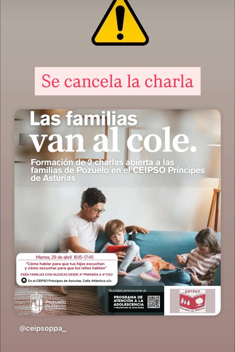 🔴Atención 

✖️✖️Se cancela la charla programada para hoy ✖️✖️✖️