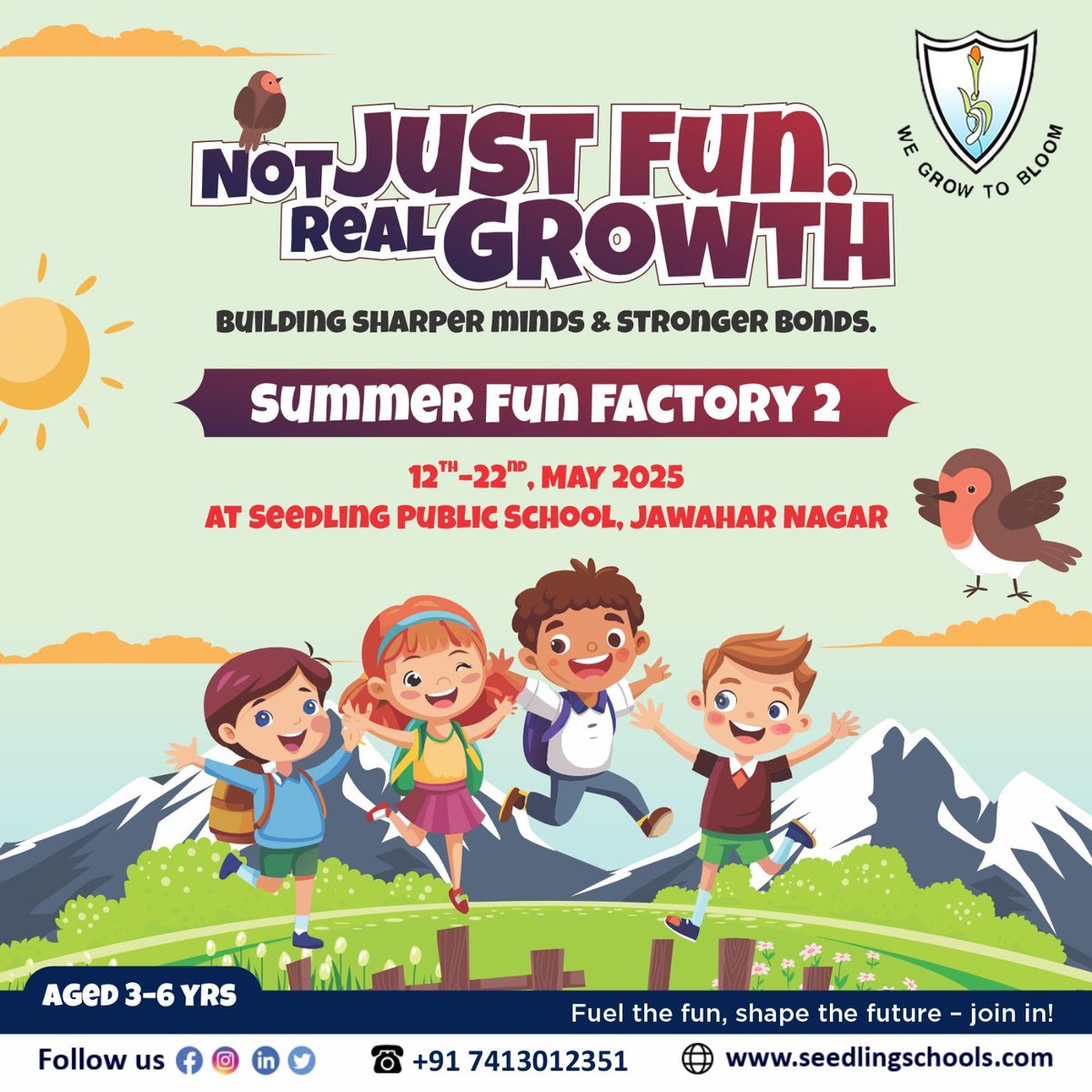 IntSeedling's tweet image. Summer Fun Factory 2 is back — bigger, brighter, and even more exciting! From May 12th to 22nd, kids aged 3–6 years will dive into a world of creativity, laughter, and real growth at Seedling Public School.

Spots are filling fast – Enroll now: forms.gle/amAL8CFrzVCyxf…

#EnrollNow