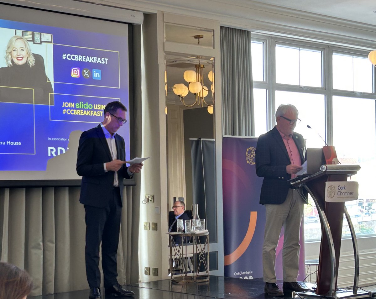 CorkChamber's tweet photo. At the opening of our #ccBreakfast we host member soapboxes, today hearing from
⭐️Eoin Murphy Board Member, Firkin Crane
⭐️Henry Daly, Managing Director, Nucleo
⭐️Celene Collins, Creative Director, Celene Collins Interior Architecture&amp;Design
Sponsor @RDJ_LLP 
Media @irishexaminer https://t.co/c5HidASwN0