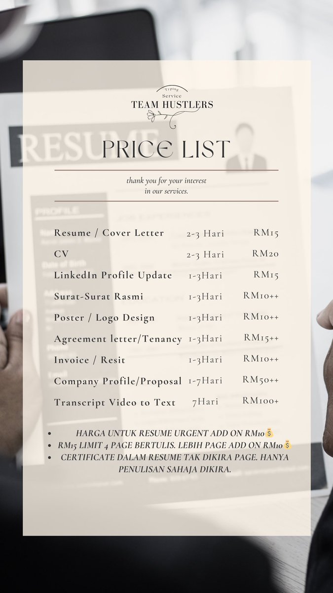 rabbaniahmad_'s tweet photo. 🚀 Hasil kerja dari @TeamHustlers0 memang berbaloi!

Follow &amp; DM if you need help with assignments, resumes, or any typing work.

Let’s get it done, together. 💪

RT &amp; support hustle culture! https://t.co/zAJ8FMVYrG