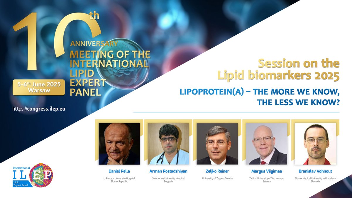 How much do we really know about lipoprotein(a)?
At #ILEP2025, we’ll discuss Lp(a) and #CVD risk, new recommendations for #elderly patients, and if effective hyper-Lp(a) management is possible in 2025.
🗓 June 5-6, 2025 📍Warsaw
🔗 congress.ilep.eu
#Lipidology #Biomarkers