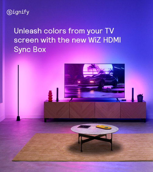 SignifyCompany's tweet photo. We're excited to launch the WiZ HDMI Sync Box with TV Backlight globally. Instantly reactive, multi-color lighting takes movie nights, gaming, and music to a whole new level. Experience #ImmersionInLight like never before: https://t.co/sWCqzbAURf
#WiZLighting #aSignifyBrand https://t.co/UkYFySHgUD