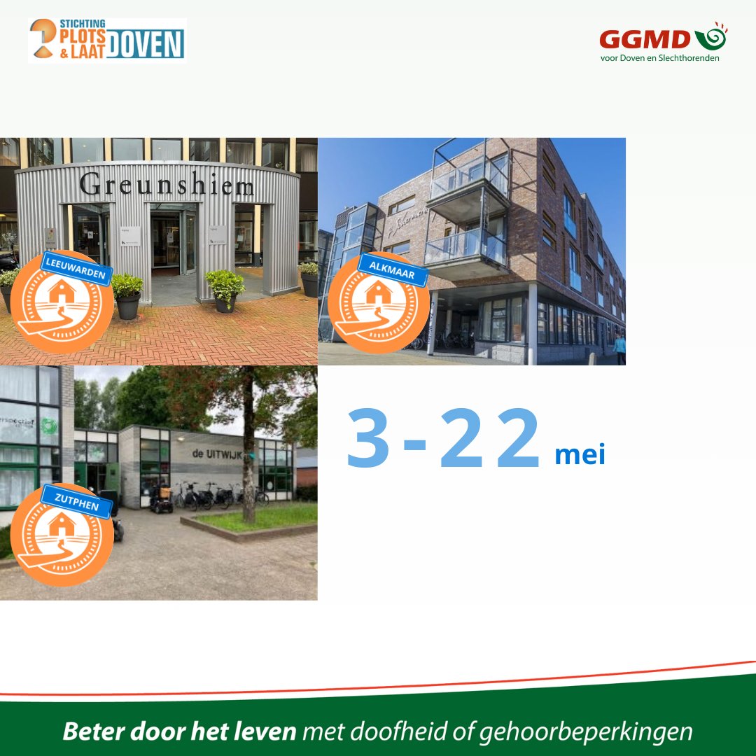 🏠 Inloophuizen mei

De inloophuizen van Stichting Plots- en Laatdoven bieden je maandelijks de mogelijkheid om in contact te komen met anderen die een gehoorbeperking hebben. Geniet gezamenlijk van een kop koffie of thee.☕ 

Meer info is te vinden op:
stichtingplotsdoven.nl/inloophuis/