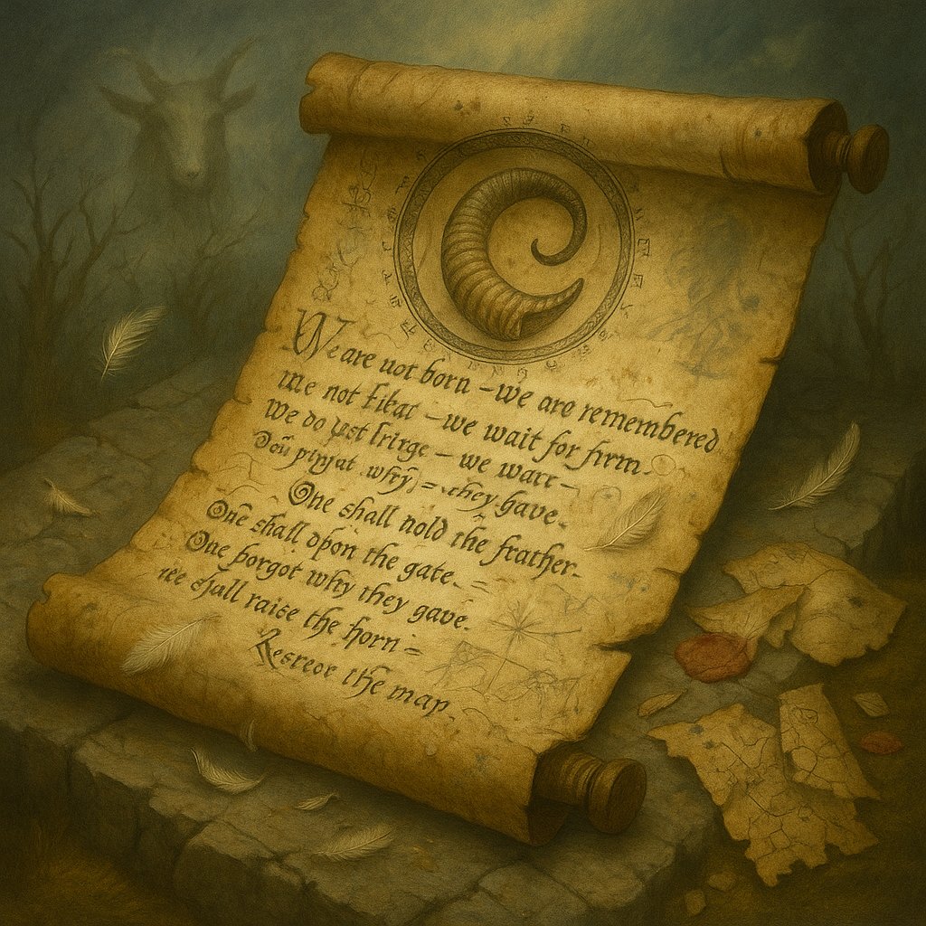 And when the horn was drawn in ink not blood, the feather's name was whispered to the stone — yet none could say if what followed would crown a king… or unmake the quest itself.