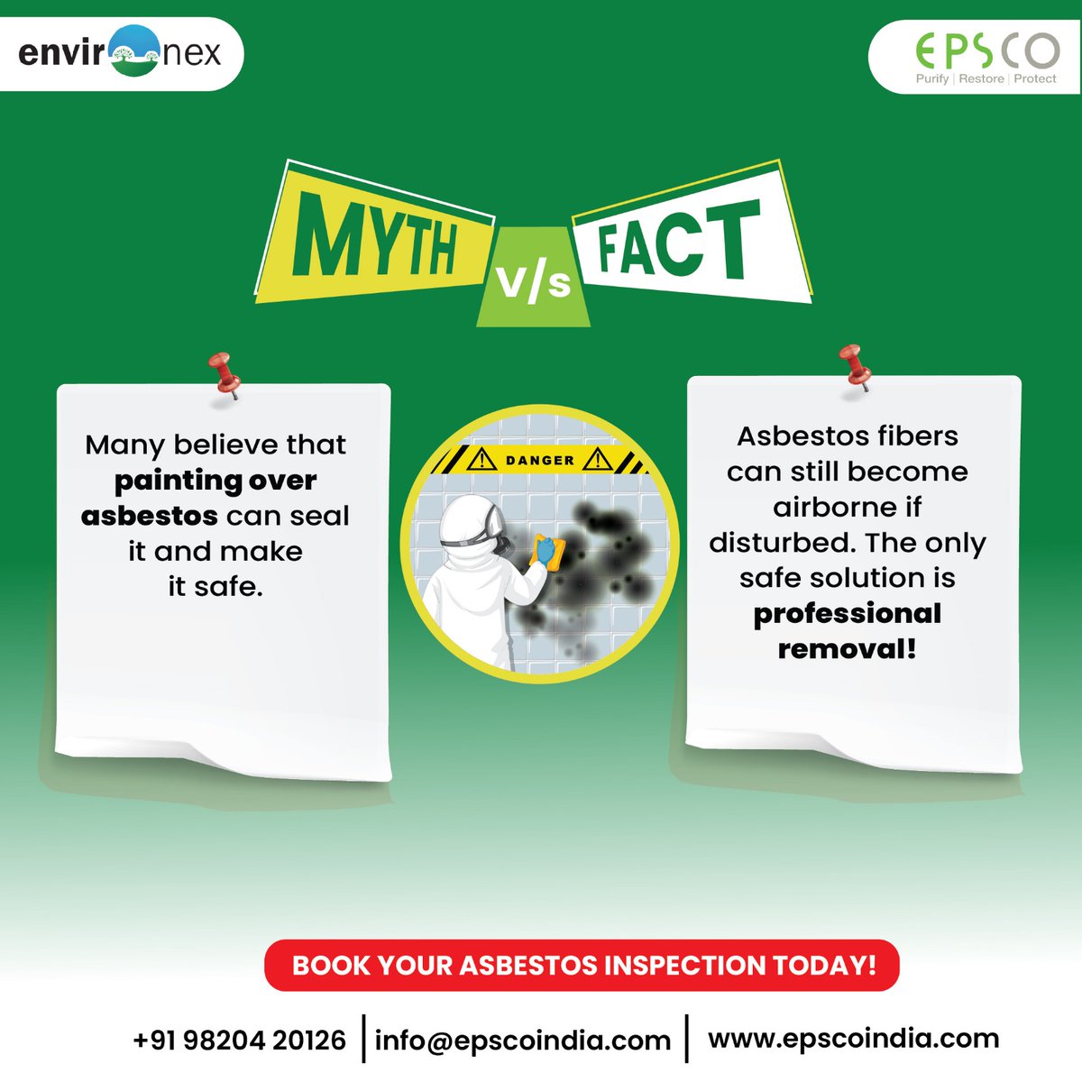 epscoindia's tweet photo. ��� Remember: Safety isn’t about quick fixes. It’s about informed action. Don’t mask the hazard—remove it responsibly.

#AsbestosAwareness #WorkplaceSafety #EnvironmentalHealth #AsbestosRemoval #EPSCOIndia #IndustrialSafety #BreatheSafe #HealthFirst #MythBusting #HazardManagement https://t.co/ewktL8RR5q
