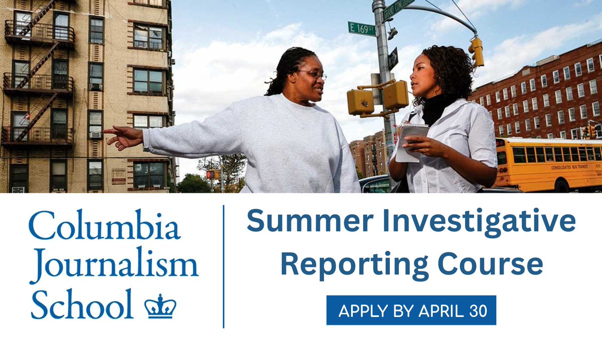 Journ_SA's tweet photo. APPLY: Investigative reporters and editors living in Africa are eligible for scholarships to attend @columbiajourn's  Summer Investigative Reporting Course, taking place in July 2025. Three scholarships are available.

🗓 Apply by April 30, 11:59pm (EDT): https://t.co/ofSx6k6Xx5 https://t.co/sCDExgxIKt