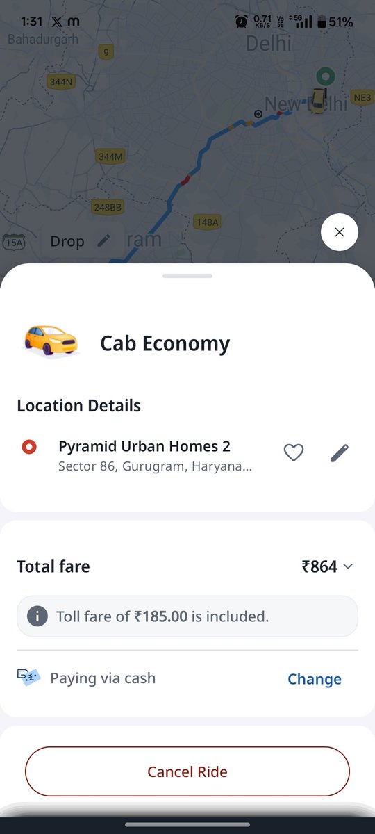 jsk884's tweet photo. If you have to travel from Delhi to Sector 86, Manesar, tell me which toll comes on the way. When there’s no toll on the fastest route, it's better not to take a longer route just to get charged at a toll."
@rapidobikeapp #scamer https://t.co/irVUxyOlM0