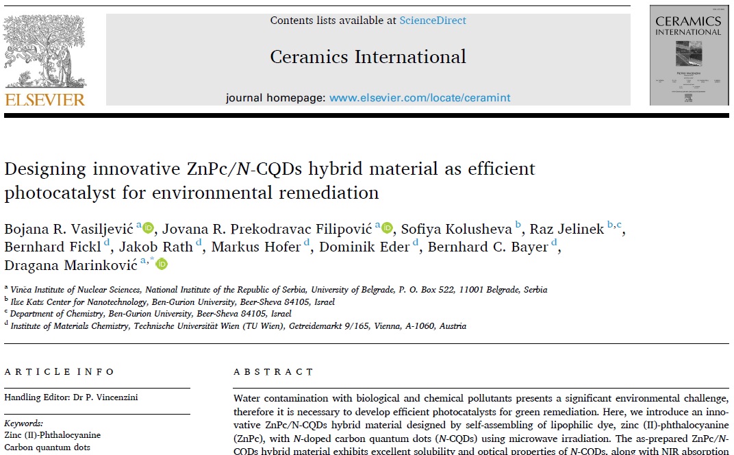 Bernhard C. Bayer (@nanobayer) on Twitter photo 👍Designing ZnPc/N-CQDs hybrid material as photocatalyst for environmental remediation by B. Vasiljevic, J. Prekodravac Filipović & D. Marinkovic, Vinca with small 2D+ contribution 🔬🚦
doi.org/10.1016/j.cera…
<a href="/OeAD_worldwide/">OeAD</a> <a href="/chemistry_tuw/">Faculty of Technical Chemistry, TU Wien</a> <a href="/BojanaVasiljev5/">Bojana Vasiljevic</a> <a href="/jocko_pocko/">Jovana</a> 👍Designing ZnPc/N-CQDs hybrid material as photocatalyst for environmental remediation by B. Vasiljevic, J. Prekodravac Filipović & D. Marinkovic, Vinca with small 2D+ contribution 🔬🚦
doi.org/10.1016/j.cera…
<a href="/OeAD_worldwide/">OeAD</a> <a href="/chemistry_tuw/">Faculty of Technical Chemistry, TU Wien</a> <a href="/BojanaVasiljev5/">Bojana Vasiljevic</a> <a href="/jocko_pocko/">Jovana</a>