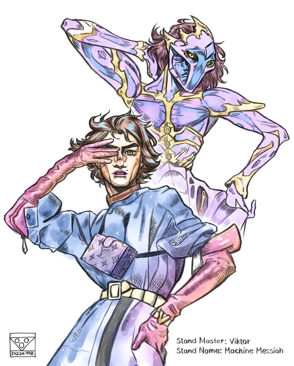pizza990's tweet photo. Viktor from Arcane as a JoJo character https://t.co/ndFI8Kyc3a