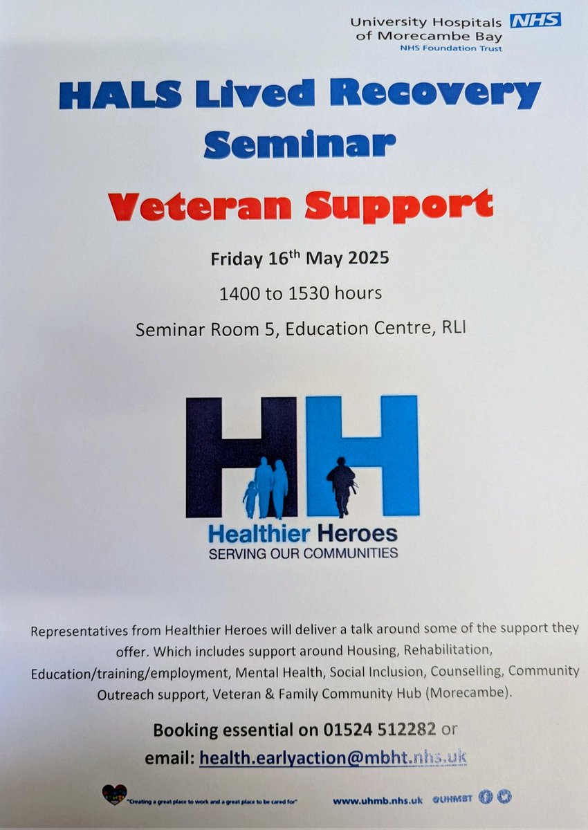 Our May Seminar is about Veteran Support, and will be delivered by Healthier Heroes. Please feel free to share with your teams. <a href="/aaroncumminsNHS/">Aaron Cummins</a> <a href="/2soprano/">Lynne Wyre RN 🌻🌻💙</a> <a href="/caron_graham/">Caron Graham</a> <a href="/Harmony_Ninja/">Katie Egan 🏳️‍🌈</a> <a href="/lvwearing/">Lauren Wearing</a> <a href="/MorseJoann/">Joann Morse RN</a> <a href="/Stevie5667/">Just me Stevie</a>