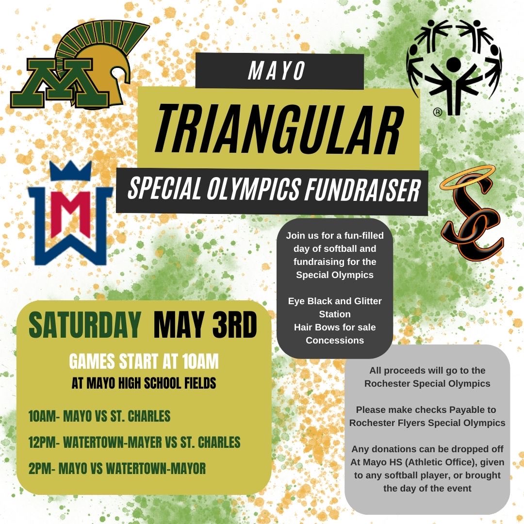 Aaron McNallan (@aaronmcnallan) on Twitter photo Watch some great softball 🥎 this Saturday, May 3rd and help raise proceeds for Special Olympics. <a href="/MHSFastpitchSB/">Mayo_Fastpitch</a> <a href="/SCSaintsSB1/">St. Charles Saints Softball</a> <a href="/WMRoyalsSB/">Watertown-Mayer Softball</a> Watch some great softball 🥎 this Saturday, May 3rd and help raise proceeds for Special Olympics. <a href="/MHSFastpitchSB/">Mayo_Fastpitch</a> <a href="/SCSaintsSB1/">St. Charles Saints Softball</a> <a href="/WMRoyalsSB/">Watertown-Mayer Softball</a>