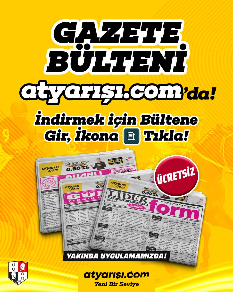 GAZETE BÜLTENİ atyarışı.com'da!

İndirmek için bültene gir, ikona tıkla!

YAKINDA UYGULAMAMIZDA!

İncelemek İçin --&gt; atyarisi.com/tjk-at-yarisi-…