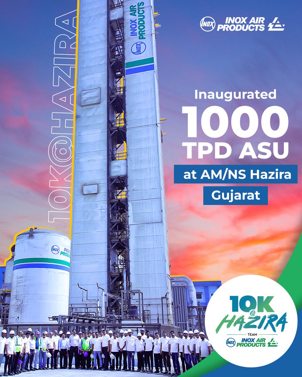 INOX Air Products (@inoxairproducts) on Twitter photo A proud milestone for INOX Air Products! We are delighted to announce the successful commissioning of our new 1000 TPD Plant at AMNS Hazira, Gujarat. With this addition, our six Air Separation Units (ASUs) at ArcelorMittal Nippon Steel’s Hazira site, which come together to form A proud milestone for INOX Air Products! We are delighted to announce the successful commissioning of our new 1000 TPD Plant at AMNS Hazira, Gujarat. With this addition, our six Air Separation Units (ASUs) at ArcelorMittal Nippon Steel’s Hazira site, which come together to form