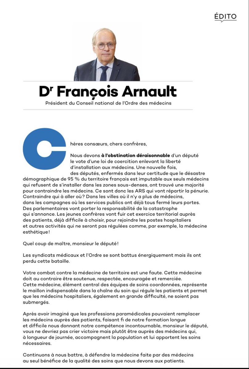 Le président de l’<a href="/ordre_medecins/">Ordre des Médecins</a> en plus de cibler directement un député (<a href="/guillaumegarot/">Guillaume GAROT</a>) en faisant un jeu de mot déplacé en lien avec la fin de vie (« obstination déraisonnable »), s’en prend de nouveau aux paramédicaux. 

Il veut le beurre et l’argent du beurre !