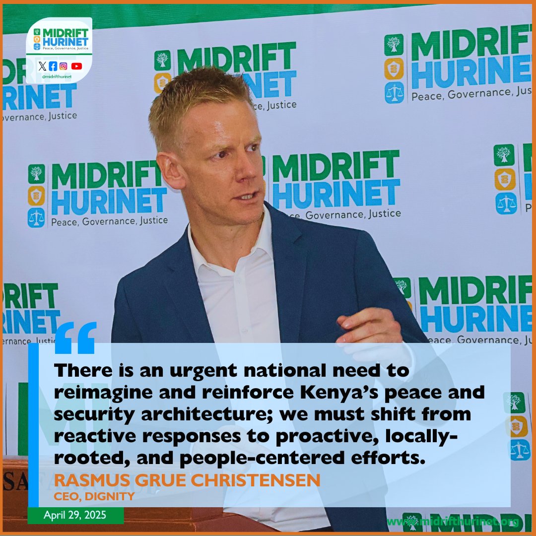 Midrifthurinet's tweet photo. "The Multisectoral Forums for Peace and Security model presents a promising approach that calls for innovative institutional pathways, strengthening citizen-state trust, empowering communities to co-create peace. The forums structure can operationalize the new peace infrastructure, bridging national strategy and community impact.’’ 

- Mr. Rasmus Grue Christensen, CEO @DIGNITY_INT
