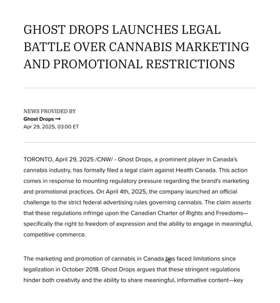 🆕: <a href="/ghostdrops/">Ghost Drops</a> launches legal battle with <a href="/GovCanHealth/">Health Canada and PHAC</a> over #cannabis marketing &amp; promotional restrictions: