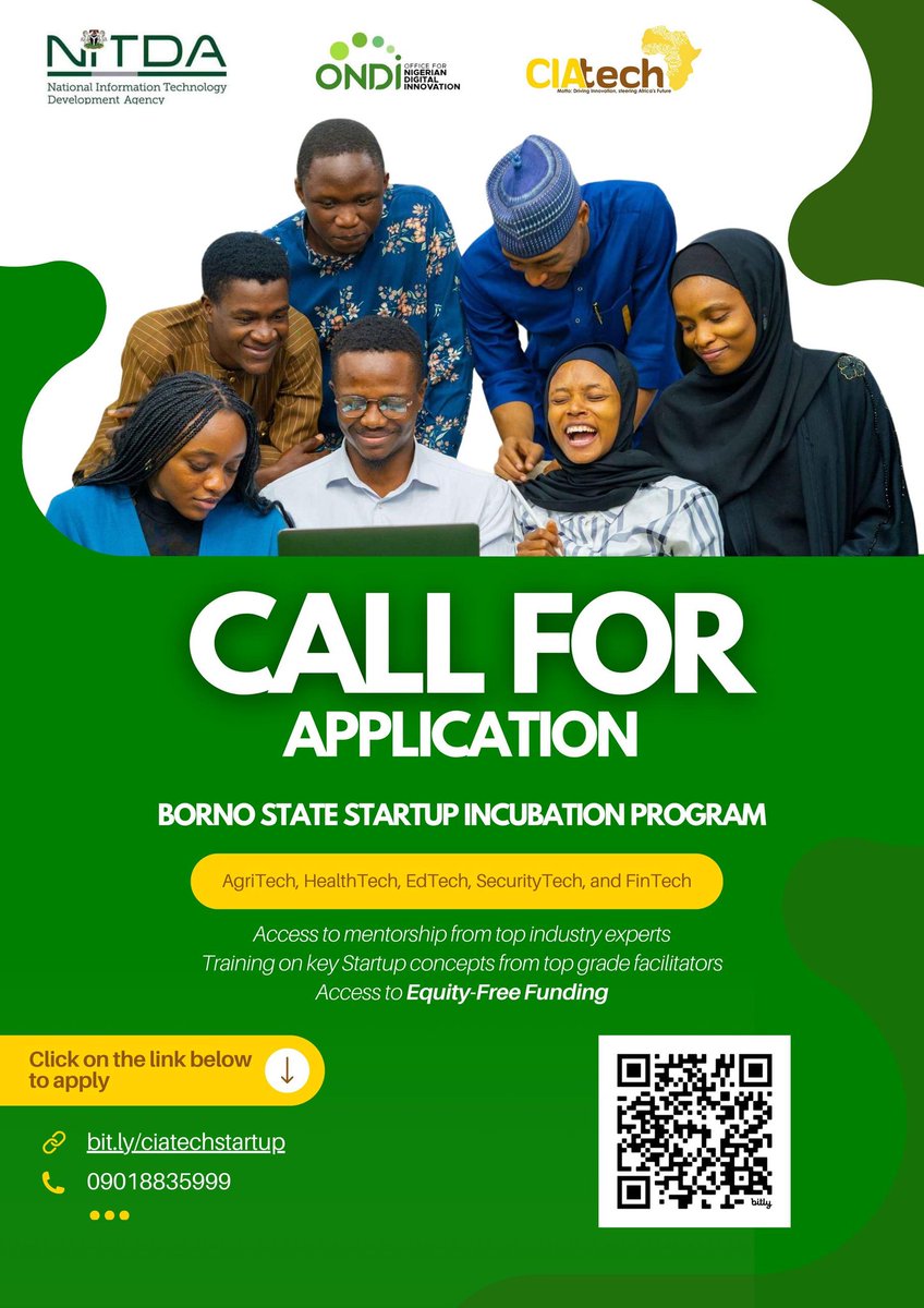 BMB1_Official's tweet photo. Call for application...
Borno State Startup Incubation program.....
#NITDA #ONDI #CIAtech #Borno https://t.co/jweeydjtJc