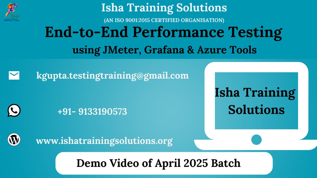 IshaKumargupta's tweet photo. Performance Testing using JMeterโDemo Video
https://t.co/OavTYXO8X1
Enrolments are still in progress
Regular sessions will start from:
29th April @ 9 PM(IST)/11:30 AM(EST)
The course Price: 8,900 INR
call/WhatsApp @ 9133190573
#PerformanceTesting #LoadTesting #EndToEndTesting https://t.co/GBVv1jXusJ