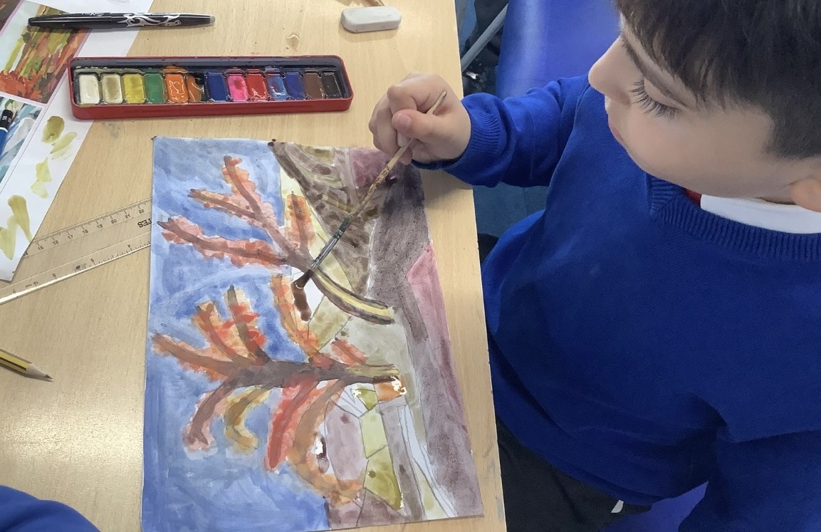 Inspired by the works of Robin Brooks, the pupils in Year 5 created their own landscape paintings, using sketch pencils and watercolours.