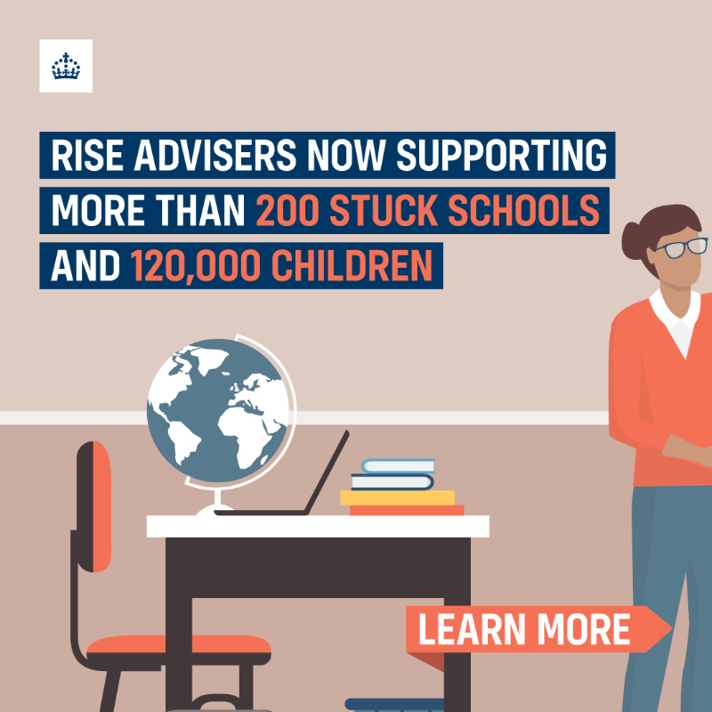 educationgovuk's tweet photo. More RISE teams are starting work in over 200 stuck schools.

This group of experts will make sure children are not held back by underperforming schools, driving high and rising standards to deliver our Plan for Change 🤩📈

Find out more⬇️