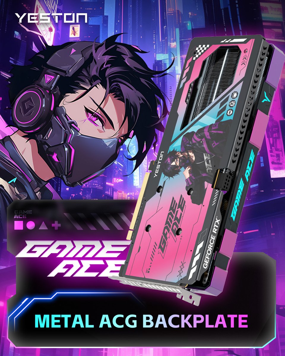 YestonOfficial's tweet image. #NewProductLaunch 🎮Dark Knight ACE Awakens🎮 Yeston's new Game Ace GPU Unleased!!!
🖤 Cyberpunk Aesthetics｜Black-Purple Metallic Color 
💜 Metal ACG Backplate 
🖤 Four-color Breathing Light
💜 Gradient Laser Sticker
Comment on which model you would like he to be used for?