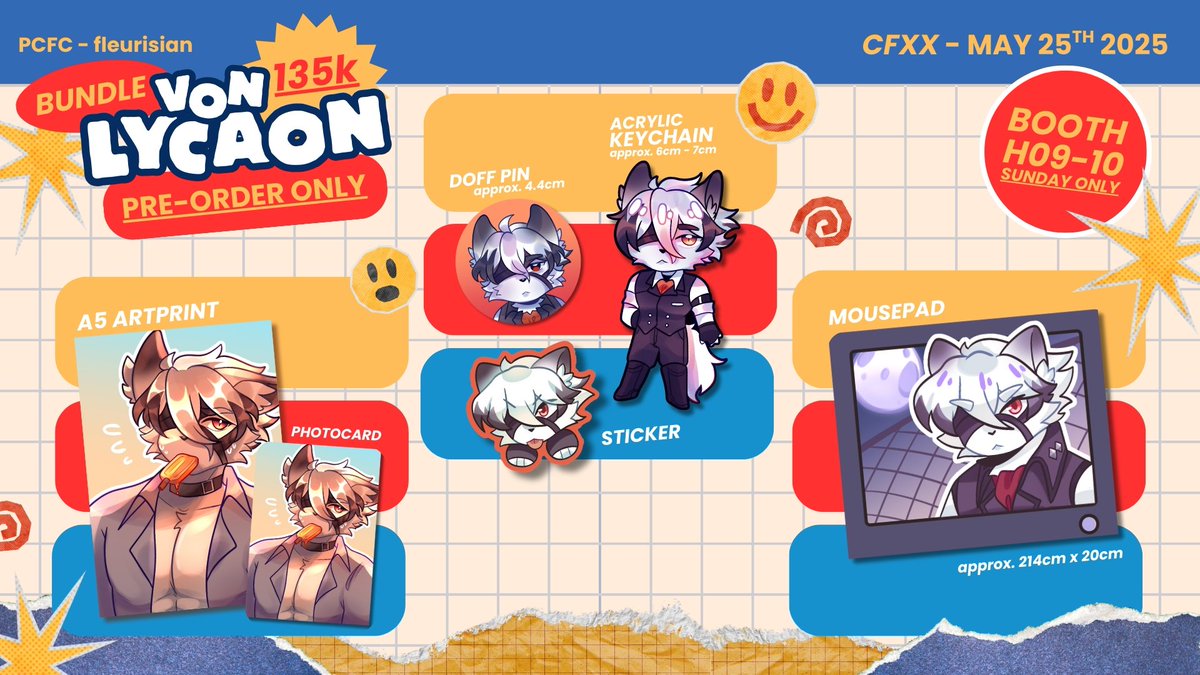 fleurisian's tweet photo. [RT/Like/Share highly appreciated! 💗]
❗ Von Lycaon, Mountain &amp; Hung bundle set pre-order open! ᯓ★

📅 Until: 20th May 2025
📍 PCFC (H09 - 10) Day 2
💌 Pickup ONLY
🔗 https://t.co/ssGqBeJtkJ

#comifuro20 #comifuro20catalogue #cf20catalogue #cfxx #cfxxcatalogue https://t.co/T4ALUrPzLV