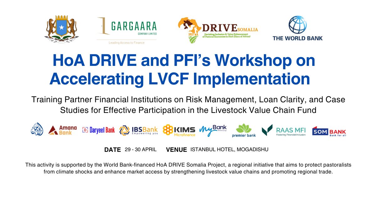 #HappeningNow

Partner financial institutions workshop on accelerating Livestock Value Chain Fund (LVCF) implementation.

Strengthening collaboration on the future of #livestockfinance through risk reduction, shared learning, and PFI engagement 🐄 💼 📊