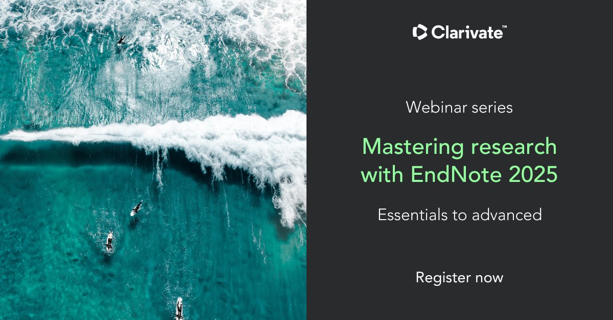 Take control of your research with this eight-part webinar series designed to help researchers at all levels make the most of EndNote 2025. 1st session: Artfully managing your library and references | April 30, 1pm EDT. 

Register today: clarivatesupport.webex.com/webappng/sites…