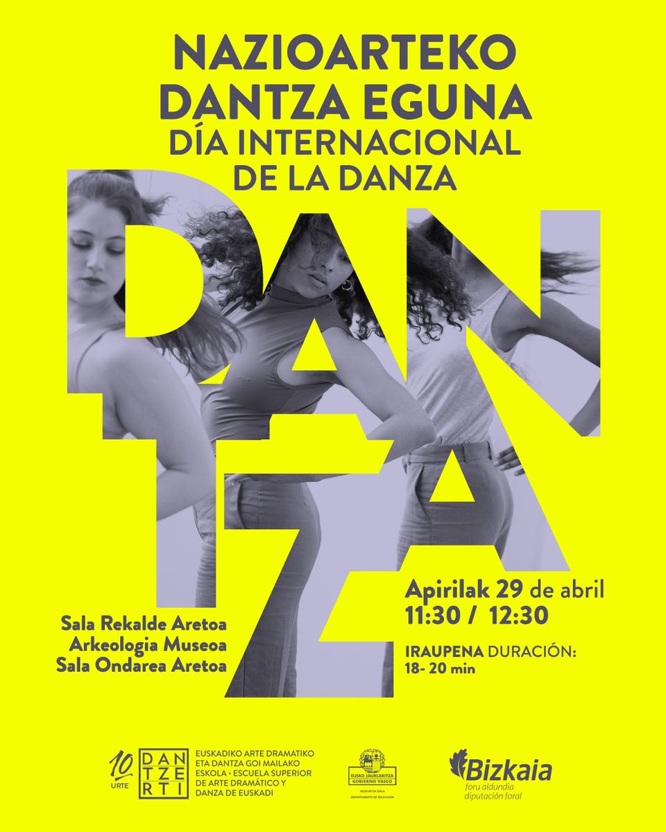 Hoy celebramos el Día Internacional de la Danza en <a href="/arkeologimuseoa/">ARKEOLOGI MUSEOA</a> <a href="/salaRekalde/">Sala Rekalde Aretoa</a> y Ondare Aretoa de <a href="/Bizkaia/">Bizkaiko Foru Aldundia/Diputación Foral de Bizkaia</a> (Pases a las 11.30 y 12.30) #danza #arte