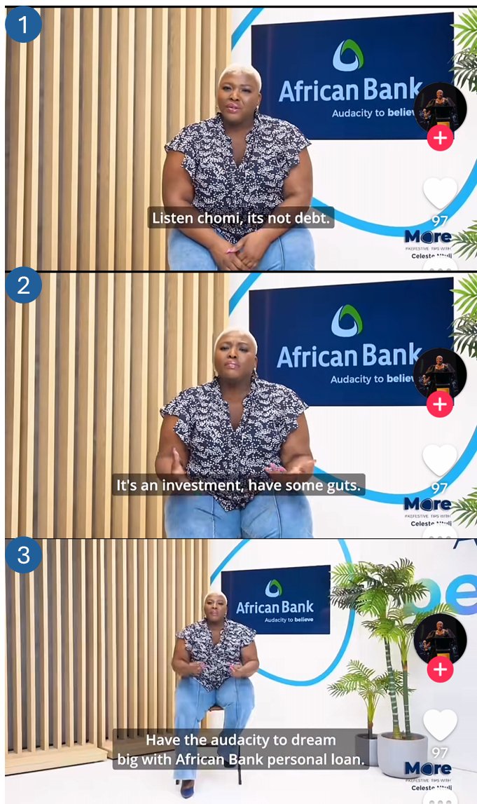 iamkoshiek's tweet photo. African Bank was recently fined R700,000 by the FSCA for this misleading campaign

their December festive campaign used influencers to market credit facilities (loans) as investments

the FSCA is cracking down hard on influencers pushing financial products &amp; unauthorized advice https://t.co/mhNxkwMe0b
