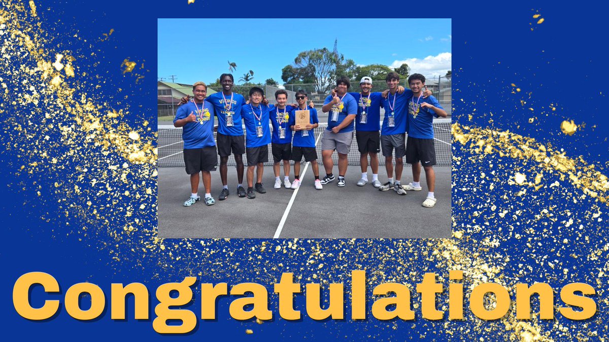 Congratulations goes out to our Hilo High Boys Tennis Team that clinched the 2025 Team Championship this past Saturday against HPA 4-1. Team members pictured Kaiden Alip, Bryan Assi, Jake Tokuuke, Eli Yamaki, Aiden Carvalho-Fukunaga, Kensuke Panek, Raiden