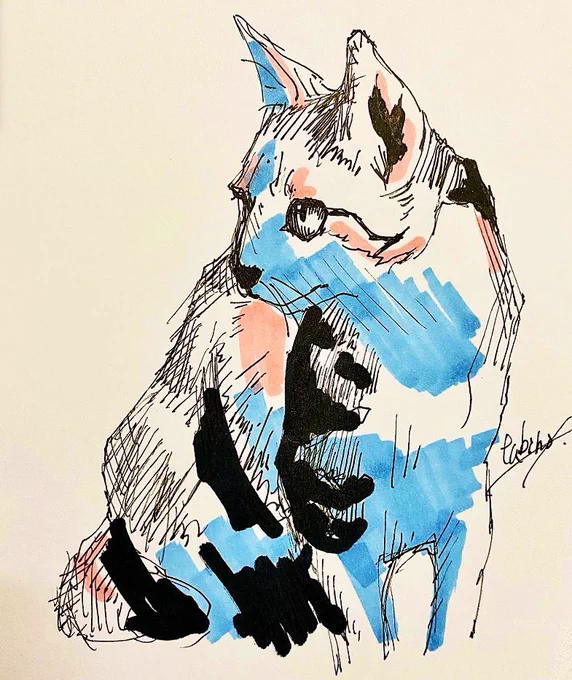 #ゴールデンウィークSNS展覧会2025 動物を中心に描いております。使用画材は画像一枚目アクリル絵の具、二枚目カラーペン、三枚目水彩、四枚目ペン(PIGMA)となっています。 