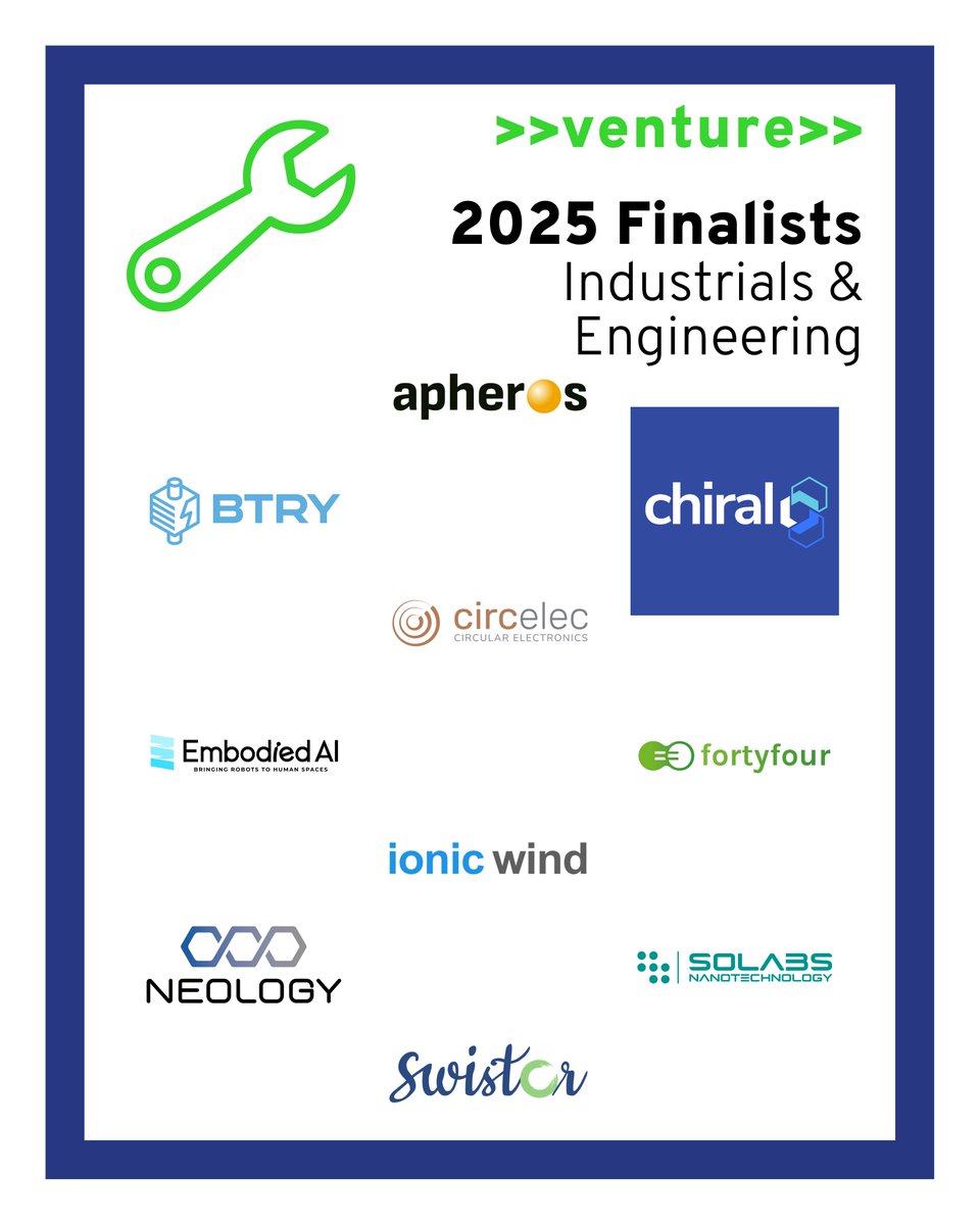 Meet the 10 finalists in our Industrials &amp; Engineering vertical! 🛠️⚡

Zero-emission generators, fan-free cooling, recyclable circuits, next-gen batteries &amp; safer AI-powered robots—hardware is getting smarter and greener.

👉 Discover more at: venture.ch/finalists-2025