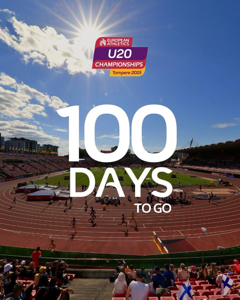 See you in Tampere! ✌️

1️⃣0️⃣0️⃣ days to go until the 2025 European Athletics U20 Championships! 🇫🇮 

🗓️ 7-10 August 

#Tampere2025
