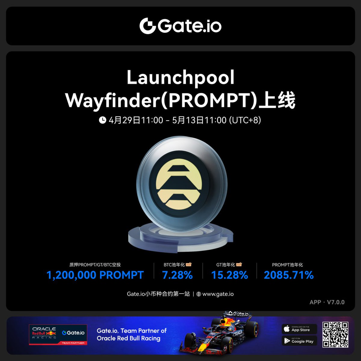 自从 Gate.io 更名为大门后，又一王炸福利上线

 Gate.io 上的Launchpool又又又开始新的一轮挖矿了，这次上线的是Wayfinder( $PROMPT )，您可通过质押PROMPT 、GT、BTC ，赚取PROMPT 代币奖励，系统将每个小时空投奖励哦。

VIP更享高达500%的额度加成