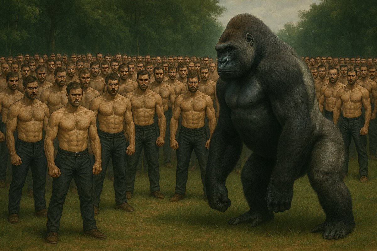 mrgriffonn's tweet image. Remember when the world stopped to argue over a dress being blue or gold?

We’ve evolved

Now it’s 1 gorilla vs 100 men and $mvg has 300M+ views

This isn’t just a meme

It’s THE cultural event of the internet.

Who you got?