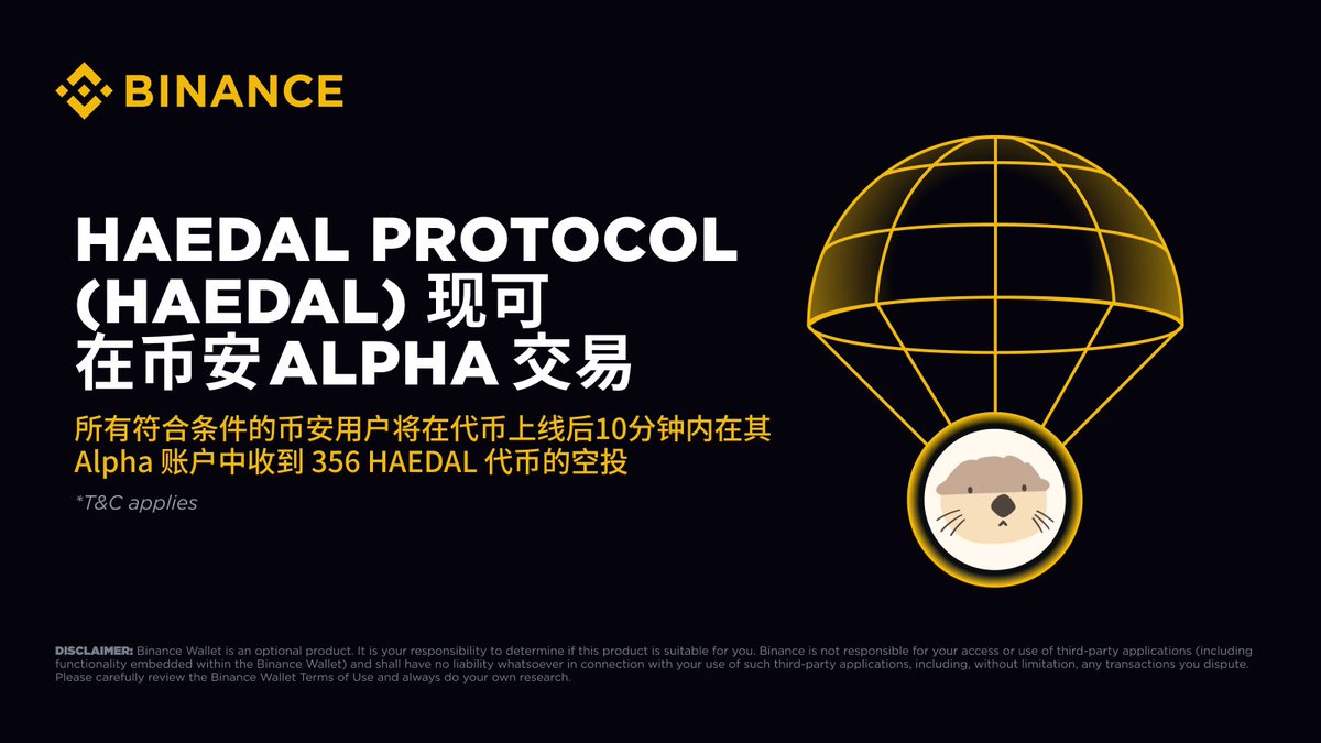 binancezh's tweet photo. Binance Alpha 是首个上线 Haedal Protocol ( $HAEDAL ) 的平台��交易开放日期为4月29日20:00 (UTC+8)。

🎁 福利时间：所有符合条件（至少 80 Alpha 积分）的币安用户将在代币上线后10分钟内在其 Alpha 账户中收到 356 HAEDAL 代币的空投。

📜 币安 Alpha 积分是一个专为评估用户在币安 Alpha和币安钱包生态系统内参与活动而设计的评分体系。
了解更多：https://t.co/LuBIRWcqlc