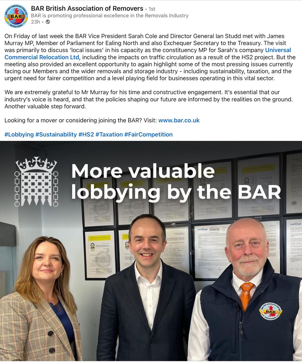 universal_comm's tweet image. Last Friday, Universal’s MD @sarahuniversal, @BARremovers VP, and BAR DG Ian Studd @BARDG4 met with James Murray MP, MP for Ealing North and Exchequer Secretary to the Treasury at @universal_comm’s HQ in Greenford to discuss both the removals &amp;amp; storage industry and local issues.